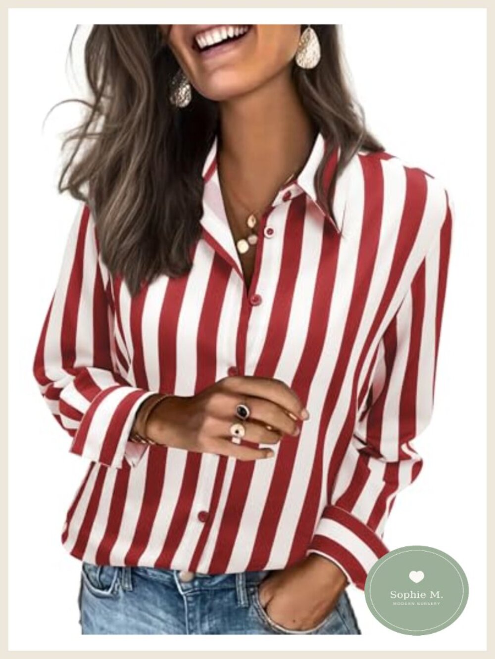 Striped Women's Button Down Long Sleeve Work Shirt